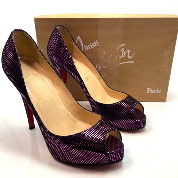 Christian Louboutin Very Prive 120 Purple Black Metallic Suede Heels 38.5 - Picture 2 of 8